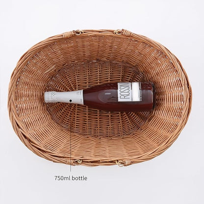 Handwoven Wicker Picnic Basket with Handles, Natural Brown, Shopping Basket - Large