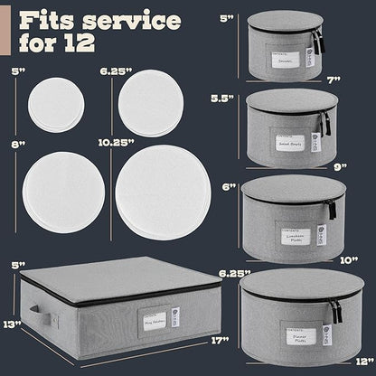 China Storage Hard Shell Containers 5-Piece Set Moving Boxes for Dinnerware, Glasses, Plates, Mugs and Saucers Sturdy Dish Organizer with Dividers for Seasonal Storage - Service for 12 - Gray
