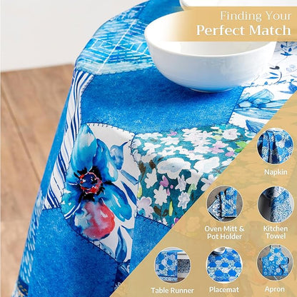 Maison d' Hermine Table Cloth Round Table 100% Cotton 63 Inches Tablecloth Reusable Decorative Everyday Use for Dining Room, Farmhouse, Home, Party, Festive & Wedding Spring Summer - Summer Blues