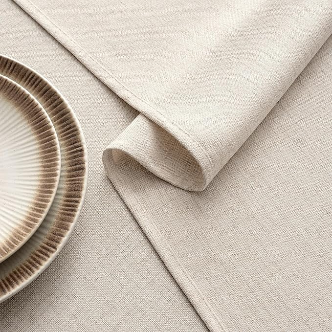 MIULEE Grayish White Linen Polyester Tablecloth 60x104 Inch Spring Rectangle Table Cloth Waterproof,Stain Resistant & Wrinkle Resistant for Dining Party Wedding
