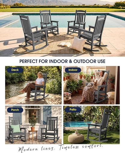 Oversized Outdoor Rocking Chairs Set of 6, HDPE Porch Rockers - Image 6