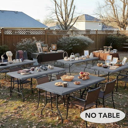 LUSHVIDA 6 Packs Vinyl Tablecloths with Flannel Backing for 6ft Rectangle Folding Table Cloths - Waterproof Plastic Picnic Table Covers with Elastic Corners, 30x72 inch, Light Gray