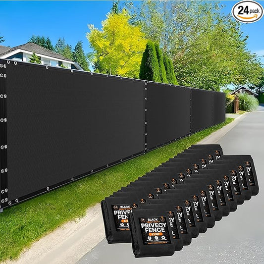 Xpose Safety Privacy Fence Screen 6’ x 50’ (24 Pack) – Heavy Duty Black Mesh with 90% Visibility Block, UV Protection – Includes Cable Ties – for Garden, Yard, Nursery, Kennel, Dog Run, Greenhouse