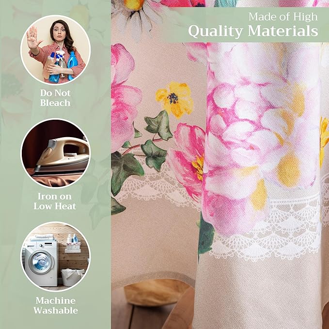 Maison d' Hermine Table Cloth Round Table 100% Cotton 63 Inches Tablecloth Reusable Decorative Everyday Use for Dining Room, Farmhouse, Home, Party, Festive & Wedding Spring Summer - Pivoine