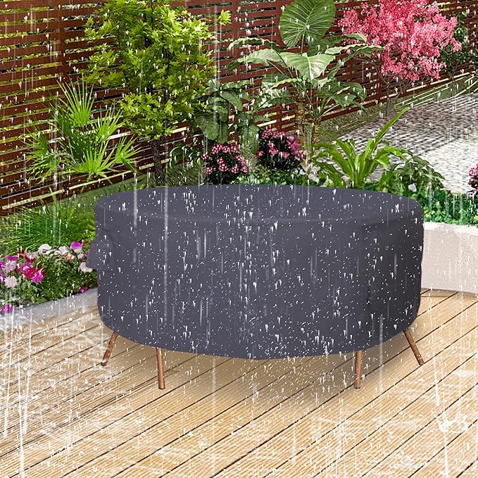 Round Patio Furniture Cover, Heavy Duty and Waterproof for Outdoor Furniture covers, Round outdoor table cover, Patio table cover 72"DIA x 27.5"H Black
