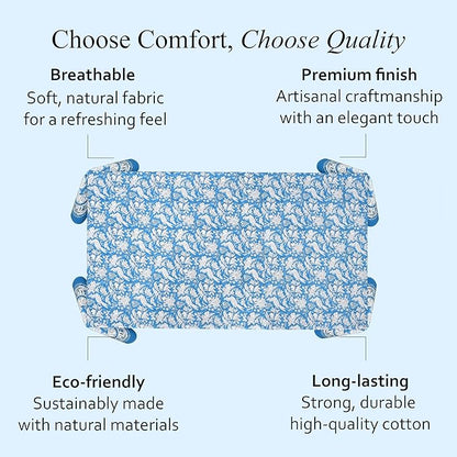 CPC Tablecloth 100% Cotton 60x90 Inch Indian Block Print Rectangle Table Cover, Washable Table Cloth for Weddings, Spring/Summer, Barbeque - Blue Sapphire