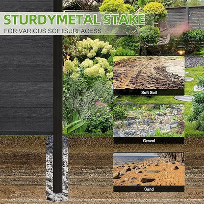 Mondaria Fence Privacy Screen with 8ft In-ground Posts, 6ft(H) x 24ft(W) Wood Plastic Composite Fence Panels Weather-Resistant Outdoor Fence for Backyard/Garden (Black, 5 Posts)