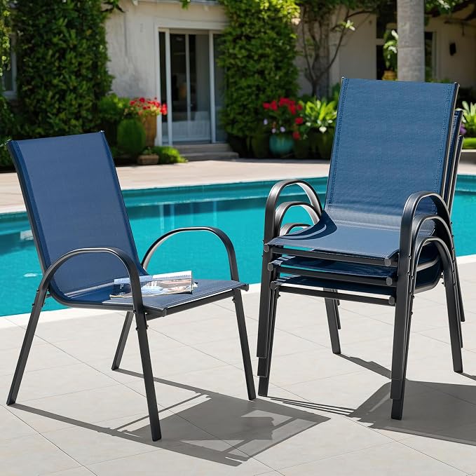 NUU GARDEN Patio Dining Chairs Set of 4, Stackable Outdoor Textilene Chairs - Image 2