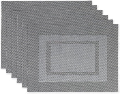 DII PVC Tabletop Collection Woven Indoor/Outdoor, Placemat Set, 13x17.25, Gray, 6 Piece