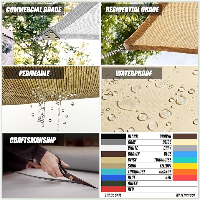 Colourtree TAPR0810 Custom Size 16' x 23' Black Sun Shade Sail UPF50 Canopy UV - Image 3