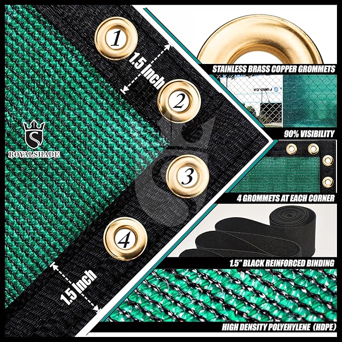 Royal Shade Custom Size 4' x 124' Green Fence Privacy Screen Windscreen Cover Netting Mesh Fabric Cloth - Cable Zip Ties Included (We Make Custom Size)