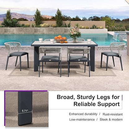 PURPLE LEAF 7 Pieces Outdoor Dining Set Patio Table and Chairs Set Aluminum Wicker Rattan Patio Furniture Set for Lawn Garden Porch Beige Marble Color Outdoor Set