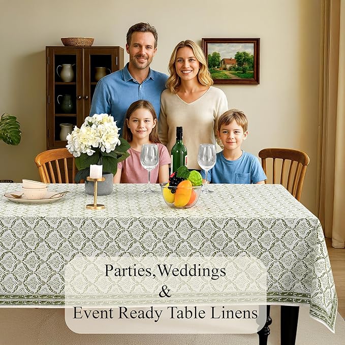 CPC Fern Regal Tablecloth 100% Cotton 72x160 Inch Indian Block Print Rectangle Table Cover, Table Cloth for Gifting in Weddings, Halloween, Fall, Christmas, Thanksgiving
