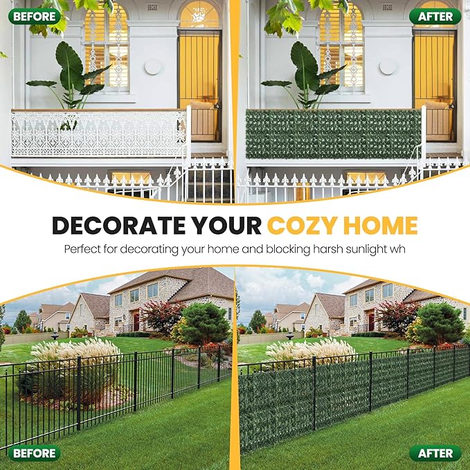 KASZOO Artificial Ivy Privacy Fence Screen, 120x40in Artificial Faux Privacy Fence Artificial Hedge Fence Panel Balcony Privacy Screen Decoration for Patio, Balcony, Wall, Backyard Indoor Outdoor
