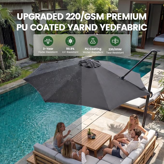 10ft Patio Umbrella with Base Included, Large Cantilever Outdoor Umbrella with - Image 3