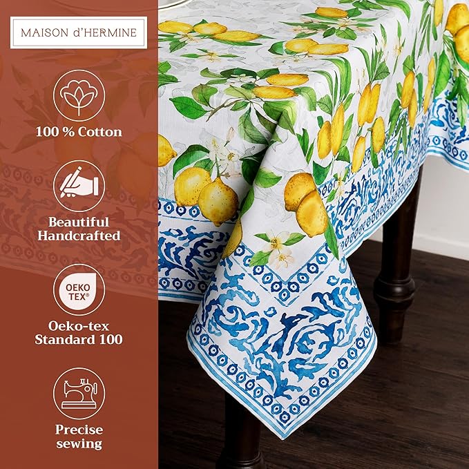 Maison d' Hermine Table Cloth Rectangle Table 100% Cotton 60 x 108 Inches Tablecloth Reusable Decorative Everyday Use for Dining Room, Farmhouse, Home, Party, Festive & Wedding Spring Summer - Cedrat