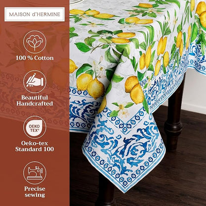 Maison d' Hermine Table Cloth Rectangle Table 100% Cotton 60 x 108 Inches Tablecloth Reusable Decorative Everyday Use for Dining Room, Farmhouse, Home, Party, Festive & Wedding Spring Summer - Cedrat
