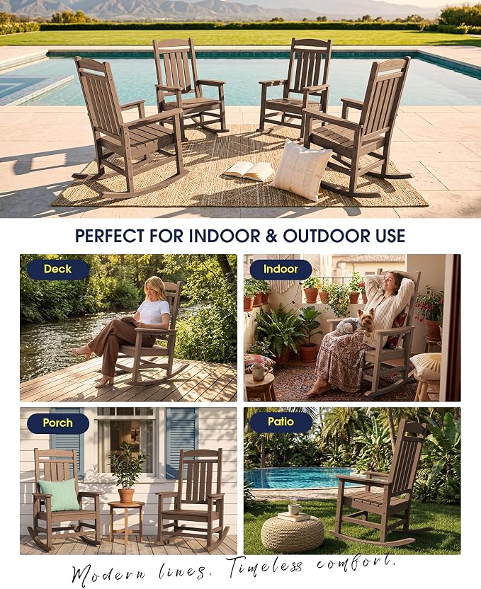Oversized Outdoor Rocking Chairs Set of 2, HDPE Porch Rocker - Image 8