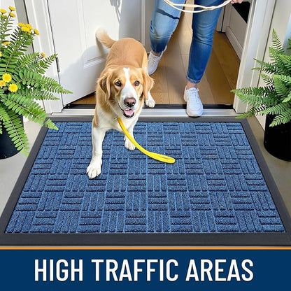 OLANLY Front Door Mat Outside Entrance 59x23, Absorbent, Heavy Duty Sturdy Natural Rubber Doormat Indoor Outdoor, Non-Slip, Stain and Fade Resistant, Low Profile Floor Mat for Entryway, Ocean Blue