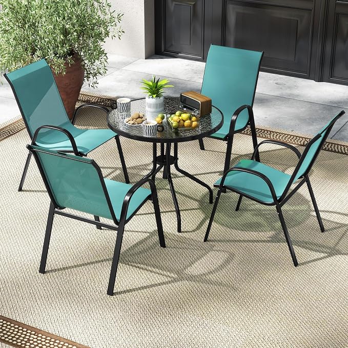 COSTWAY Patio Stackable Dining Chairs Set of 2 - Image 2