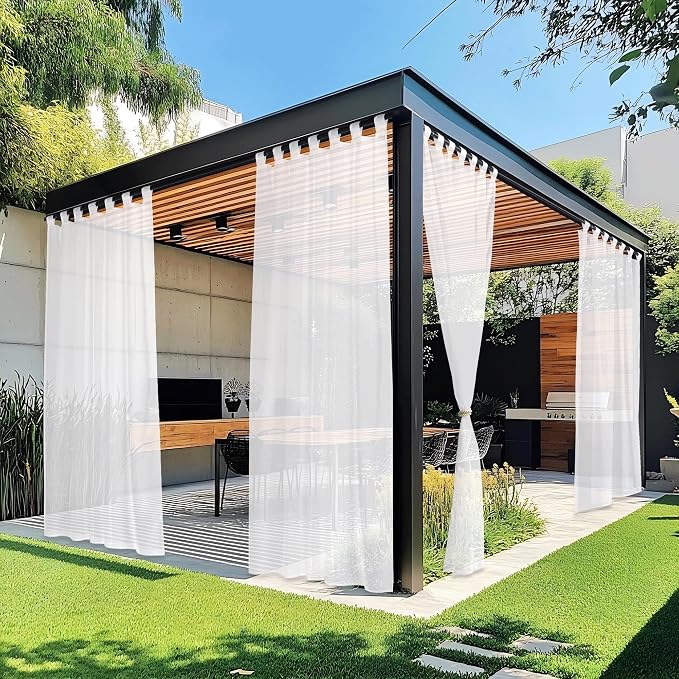 NICETOWN 2 Panels Sheer Outdoor Patio Curtains Waterproof, Tab Top Lightweight by NICETOWN