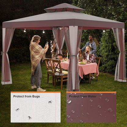 10’x10’ Patio Gazebo Canopy Tent w/Removable Netting, Ventilated Double-tier Top - Image 6