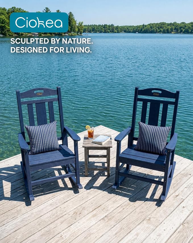 Oversized Outdoor Rocking Chair, HDPE Patio Rockers, Deep Navy Blue | High Back - Image 8
