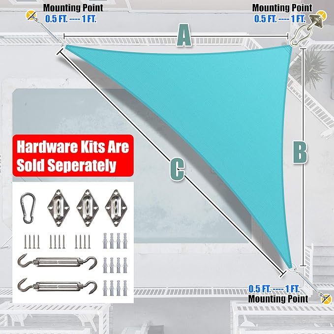Amgo Custom Size 17' x 18' x 24.8' Turquoise Right Triangle Sun Shade Sail - Image 6