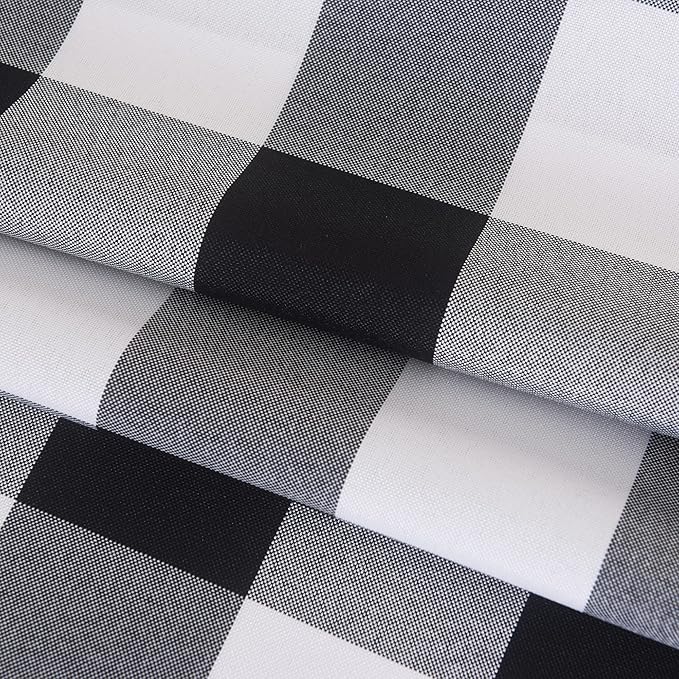 Cupuamon 2 Pack Waterproof Polyester Fabic Round Checkered Tablecloth，60 Outdoor Table Cloth，Oil Stain Prevention Table Cloth for Pinics and Parties（Black and White）