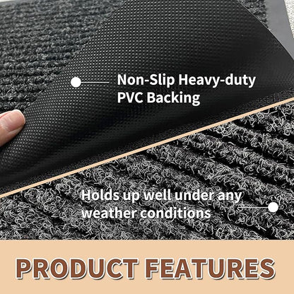 Front Door Mat Outdoor, Non-Slip and Heavy Duty Welcome Mat, Low Profile Easy Clean Indoor Outdoor Doormat for Patio Entryway with Durable PVC Backing.(Black and White 47"x31")