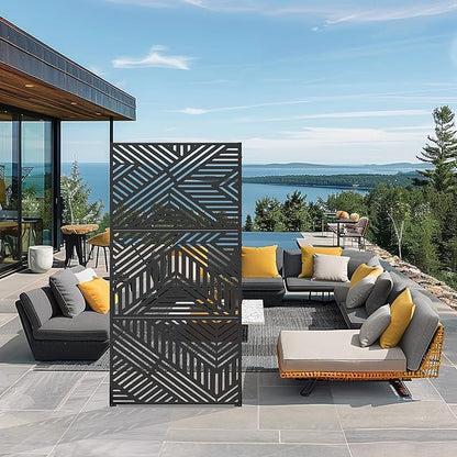 Casaphoria Metal Privacy Screen Outdoor, 72" H x 35" W Freestanding Decorative Privacy Screen for Patio Deck Balcony Garden with Stable Base, Ivan Black