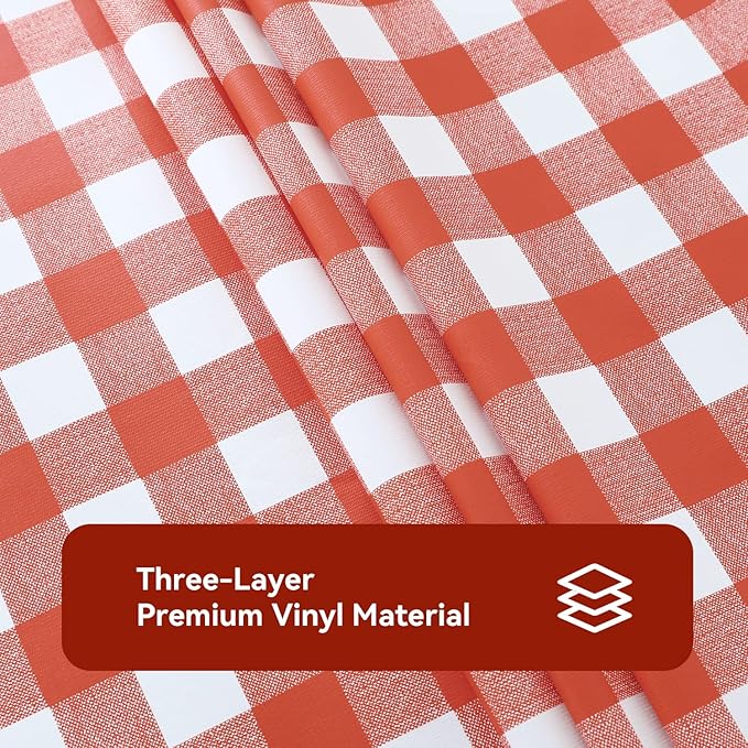 Romanstile Rectangle Vinyl Tablecloth, 100% Waterproof Buffalo Gingham Plastic Table Cloth, Heavy Duty Wipeable Checkered Table Covers for Outdoor, Camping, Picnic, Patio - 54 x 78, Red and White