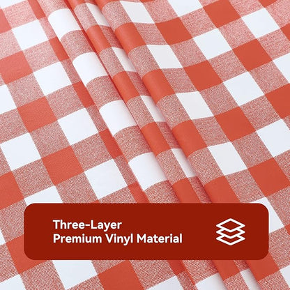 Romanstile Rectangle Vinyl Tablecloth, 100% Waterproof Buffalo Gingham Plastic Table Cloth, Heavy Duty Wipeable Checkered Table Covers for Outdoor, Camping, Picnic, Patio - 60 x 102, Red and White