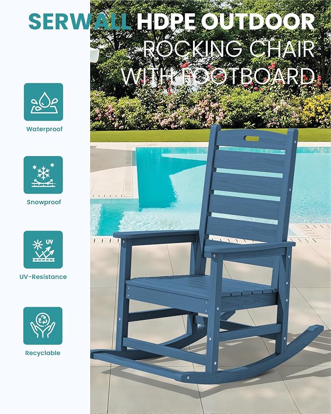 SERWALL Outdoor Rocking Chair Set of 6, Oversized HDPE Rocker, All Weather - Image 4