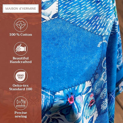 Maison d' Hermine Table Cloth Round Table 100% Cotton 63 Inches Tablecloth Reusable Decorative Everyday Use for Dining Room, Farmhouse, Home, Party, Festive & Wedding Spring Summer - Summer Blues