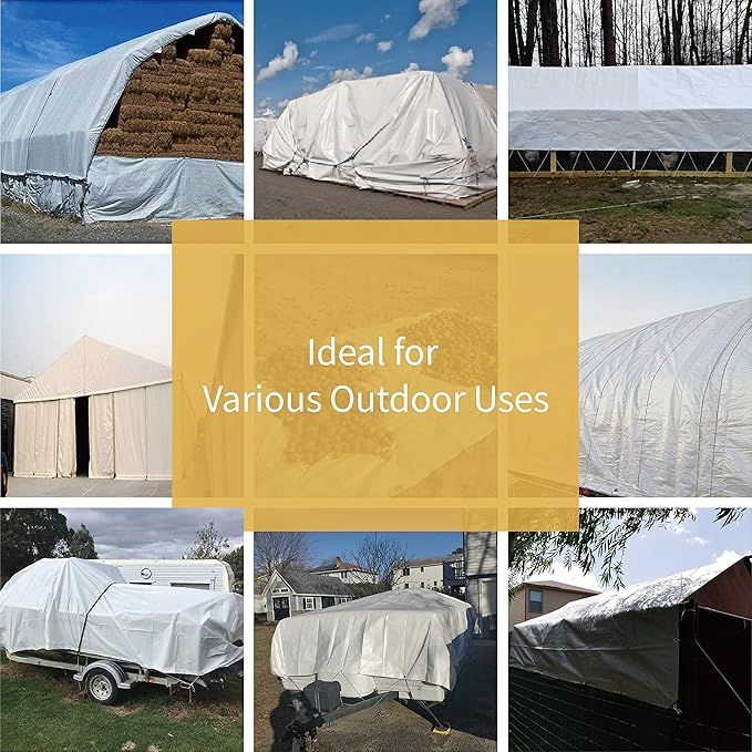GUARD SHIELD Tarps Heavy Duty Waterproof 10x10 Feet White Poly Tarp Cover Square Outdoor Thick UV Resistant Tarpaulin with Grommets 10mil (2-Pack)