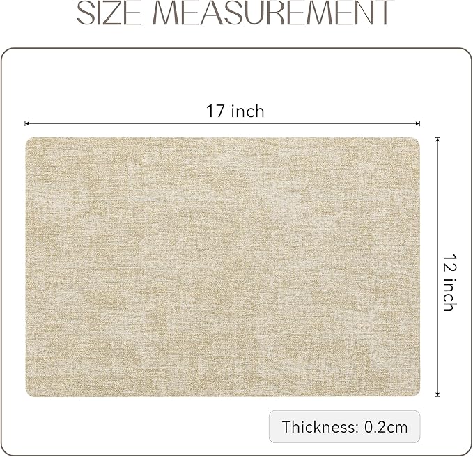 Romanstile Vinyl Placemats Set of 12-12 X 17 Inch - Heat Resistant Place Mats 100% Waterproof Oilproof Wipeable Reversible Faux Leather Table Mats for Kitchen, Dining, Party, Outdoor, Beige