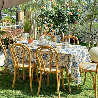 Rectangle Outdoor Tablecloth, Waterproof Table Cloth, Dining Table Cover for Farmhouse, Wedding, Dinner, Picnic - Spring/Summer, 54"x72", Beige Blue Flower