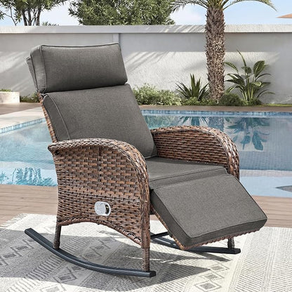 Zero Gravity Patio Rocking Wicker Recliner Chair by JelwalyPatioFurnitureSet