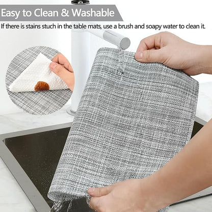SLKQG Gray Placemats Set of 4 - Easy Clean Washable Vinyl Placemats - Wipeable Heat Resistant Table Mats for Dining Table - 17.7x11.8 Inch (4, Gray Black White)
