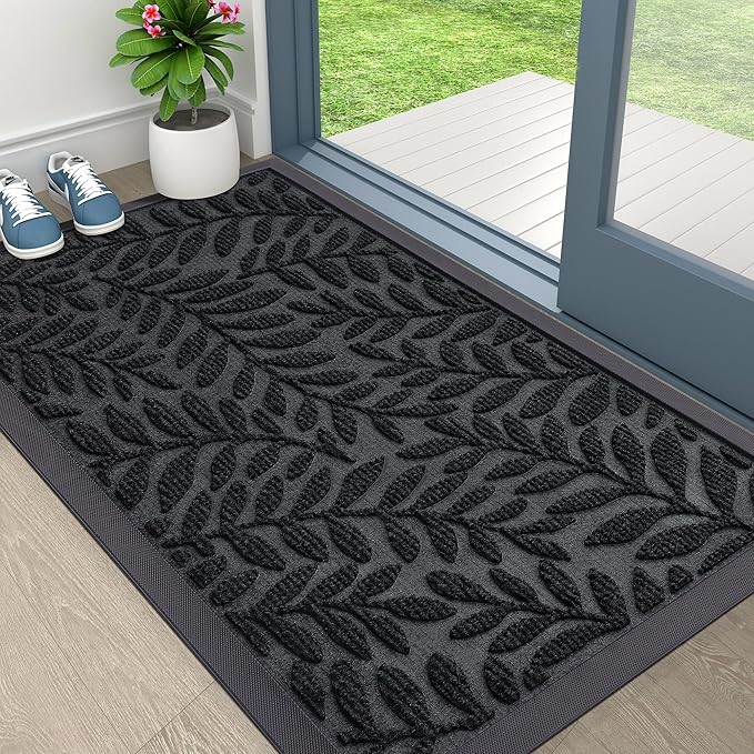 OLANLY Door Mat Indoor Outdoor Entrance, 36x24, Waterproof All-Weather All-Season Doormat, Sturdy Natural Rubber, Stain and Fade Resistant, Low Profile, Easy Clean Patio Entryway Mat, Black
