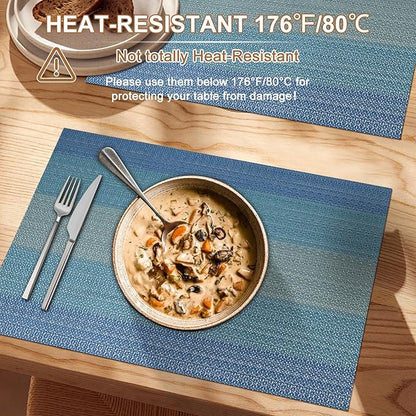 BETEAM Placemats Set of 12, Woven Vinyl Placemat for Dining Table Washable Wipeable Kitchen Place Mats Durable Indoor Outdoor Table Mats