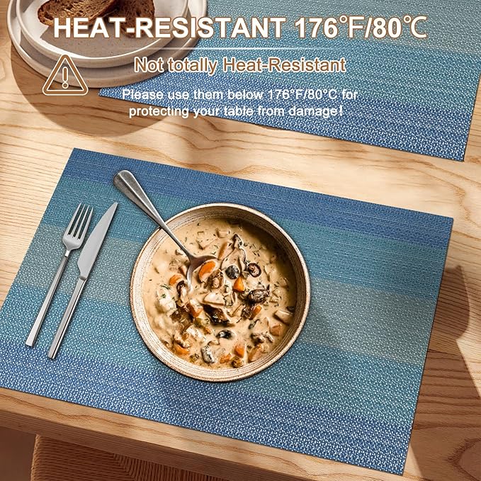 BETEAM Placemats Set of 8, Woven Vinyl Placemat for Dining Table Washable Wipeable Kitchen Place Mats Durable Indoor Outdoor Table Mats