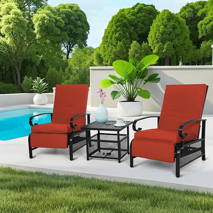 Incbruce 2 Pieces Outdoor Lounge Recliner Set, Adjustable Metal Recliner Sofa - Image 2