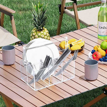 Acrylic Utensil Holder - Silverware Organizer for Kitchen, Table, Indoor Outdoor Use Space-Saving, For Buffet, Picnic Party