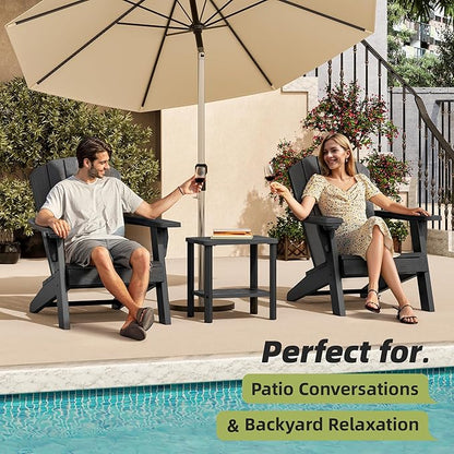 Adirondack Square Outdoor Side Table Set of 2, 2-Tier Small Outdoor Table for Patio, HDPE End Table for Backyard, Pool, Lawn, Indoor Companion, Easy Maintenance & Weather Resistant(Black)