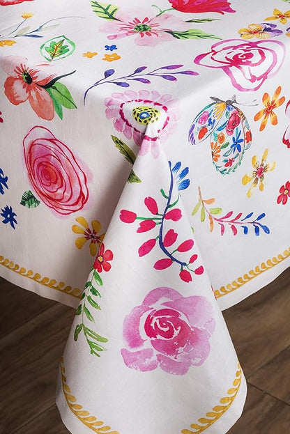 Maison d' Hermine Table Cloth Rectangle Table 100% Cotton 70 x 120 Inches Tablecloth Reusable for Dining Room, Farmhouse, Home, Party, Festive & Wedding Spring Summer - Happy Florals - Sweety