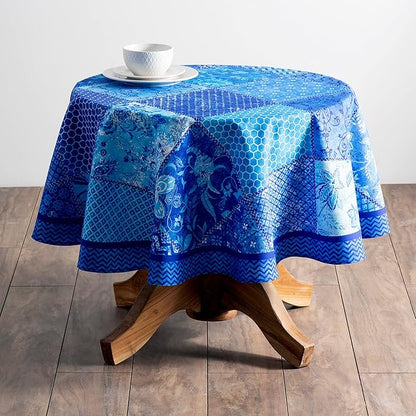 Maison d' Hermine Table Cloth Round Table 100% Cotton 63 Inches Tablecloth Reusable Decorative Everyday Use for Dining Room, Farmhouse, Home, Party, Festive & Wedding Spring Summer - Indigo Love