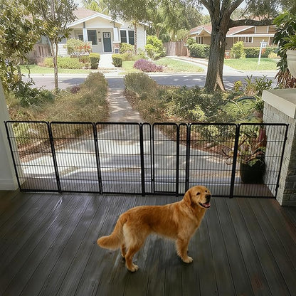 FXW Dog Gate Extra Wide Designed for Indoor Use, Adjustable Width Up to 165-inch Wide (40" H 6 Wire Panels for Medium and Large Dogs), Black