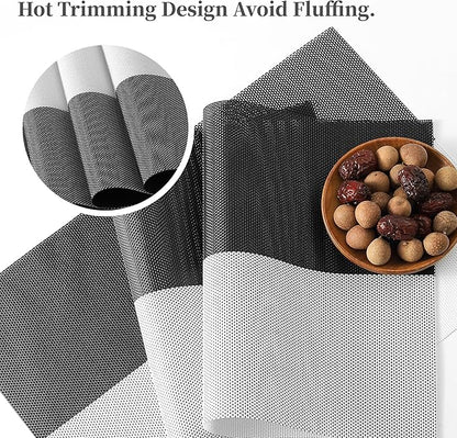 Leetaltree Gray with White Grid Pattern Placemats Set of 6 - Heat Resistant Non-Slip Place mats for Dining Table, Washable Durable PVC Vinyl Woven Table Mats（Grey Grid, 6）
